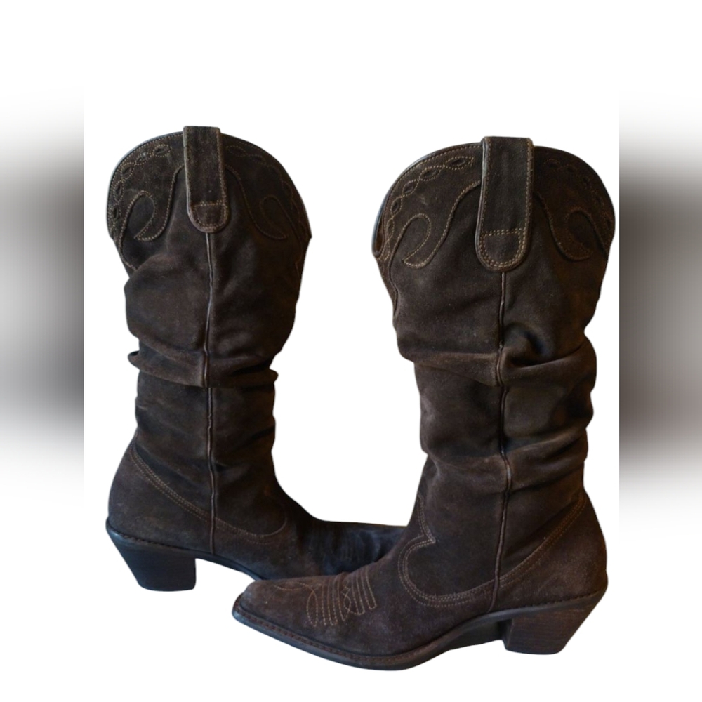 Steve Madden Women's Chocolate Brown Suade Leather Western Festival Boots Sz 9.5